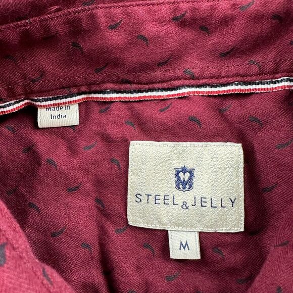 Steel & Jelly Shirt Mens Medium Red AOP Micro Buto Long Sleeve Button Up - Picture 4 of 10